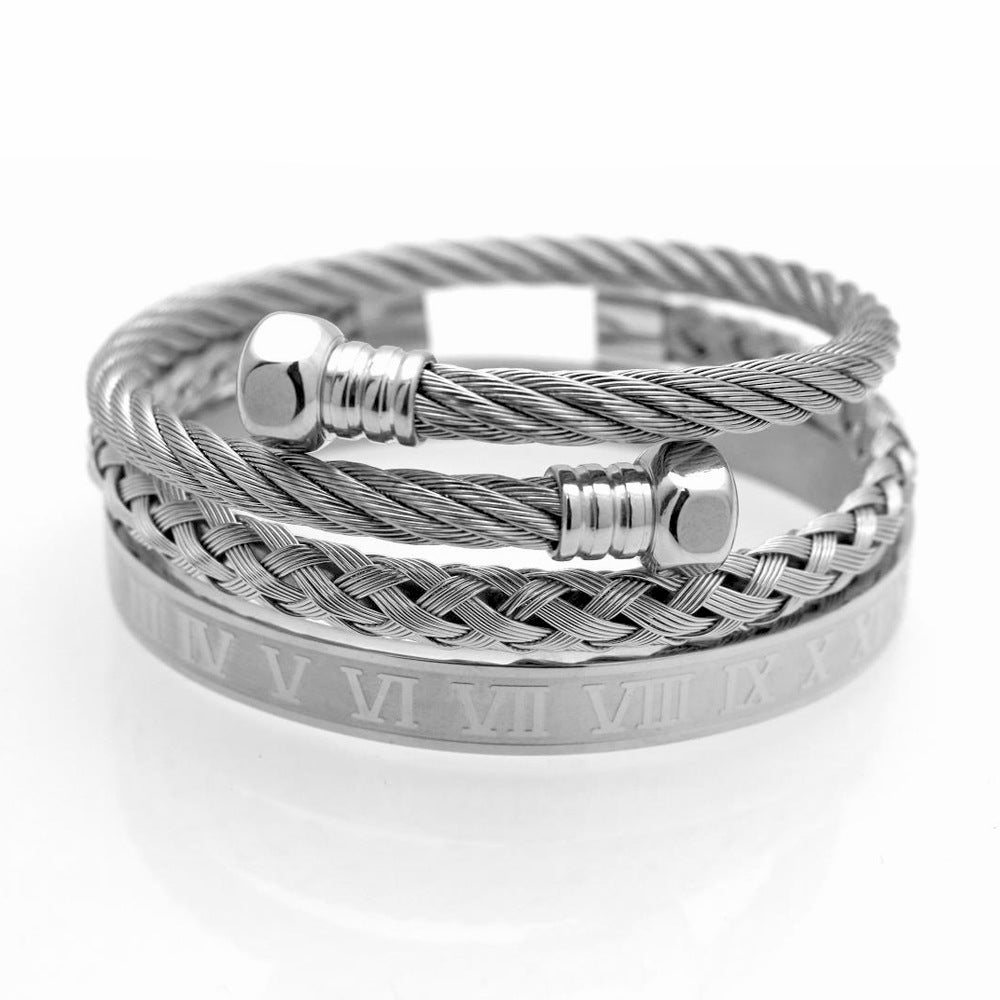 Wholesale Stainless Steel Hex Roman Numeral Bracelet